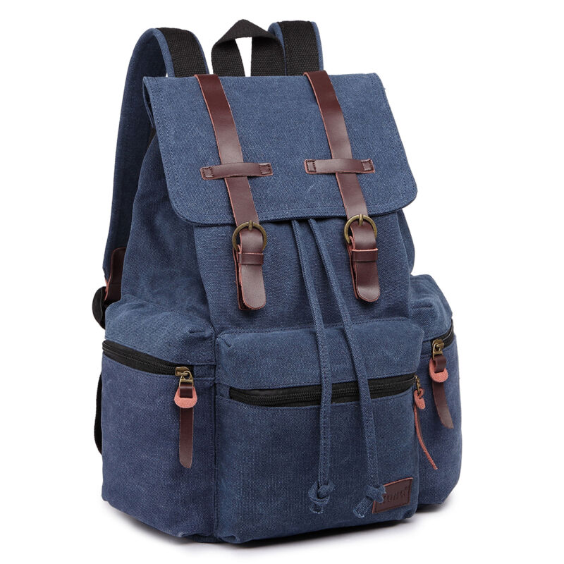 Sac à dos en toile et cuir véritable unisexe, grand sac à dos scolaire, sac à bandoulière
