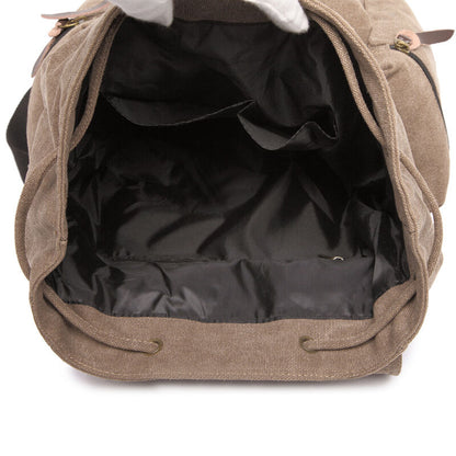 Sac à dos en toile et cuir véritable unisexe, grand sac à dos scolaire, sac à bandoulière