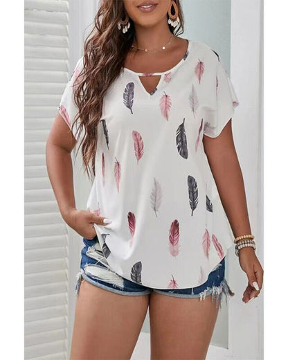 T-shirts Femme Grande Taille Manches Courtes Blouse Ample Col V Imprimée Hauts Tee