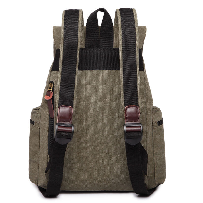 Sac à dos en toile et cuir véritable unisexe, grand sac à dos scolaire, sac à bandoulière