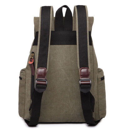 Sac à dos en toile et cuir véritable unisexe, grand sac à dos scolaire, sac à bandoulière