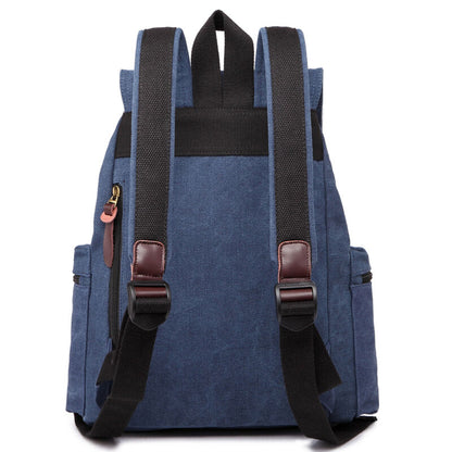 Sac à dos en toile et cuir véritable unisexe, grand sac à dos scolaire, sac à bandoulière