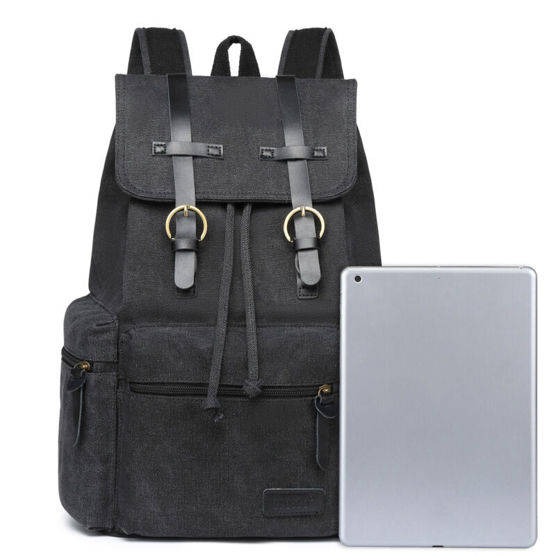 Sac à dos en toile et cuir véritable unisexe, grand sac à dos scolaire, sac à bandoulière