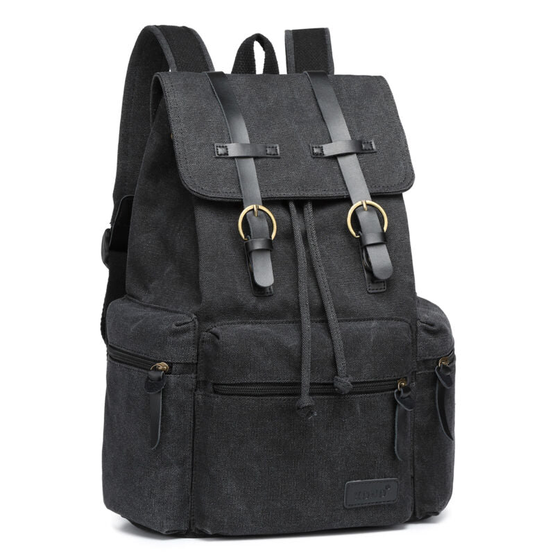 Sac à dos en toile et cuir véritable unisexe, grand sac à dos scolaire, sac à bandoulière