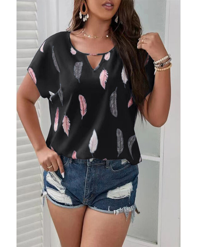 T-shirts Femme Grande Taille Manches Courtes Blouse Ample Col V Imprimée Hauts Tee
