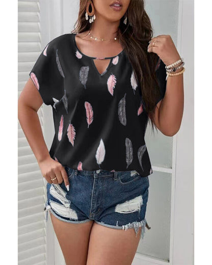 T-shirts Femme Grande Taille Manches Courtes Blouse Ample Col V Imprimée Hauts Tee