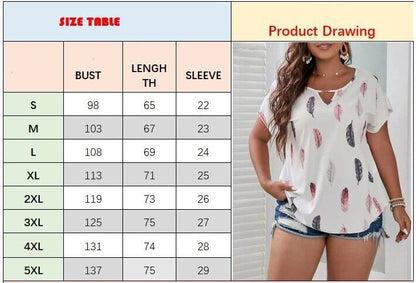 T-shirts Femme Grande Taille Manches Courtes Blouse Ample Col V Imprimée Hauts Tee