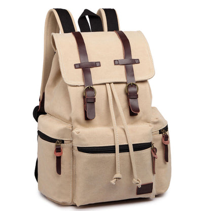 Sac à dos en toile et cuir véritable unisexe, grand sac à dos scolaire, sac à bandoulière