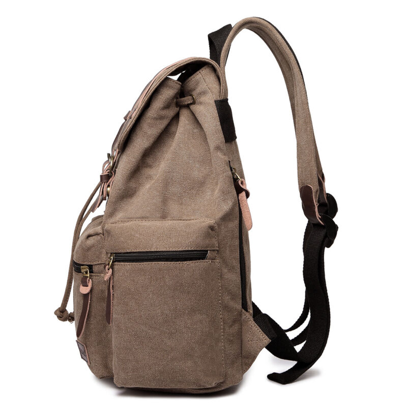 Sac à dos en toile et cuir véritable unisexe, grand sac à dos scolaire, sac à bandoulière