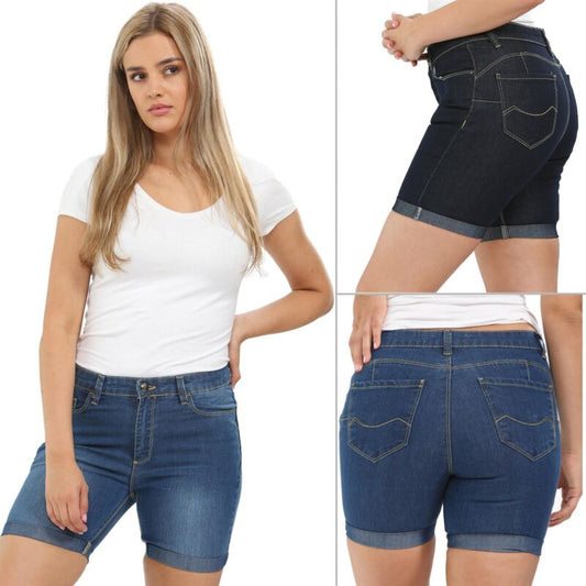 Short en Jean Femme Enzo Skinny Fit Stretch Jeans Décontracté Dames Demi-Pantalon UK