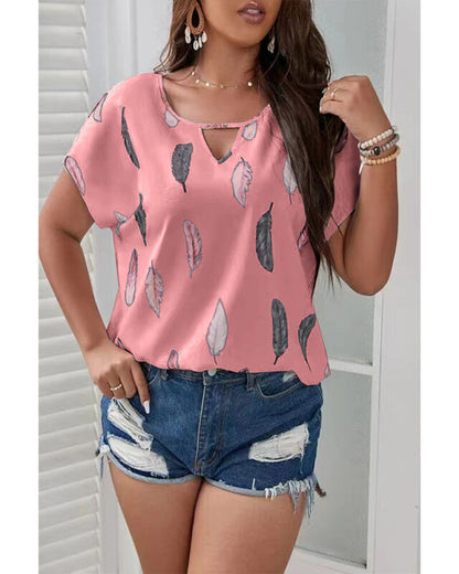 T-shirts Femme Grande Taille Manches Courtes Blouse Ample Col V Imprimée Hauts Tee
