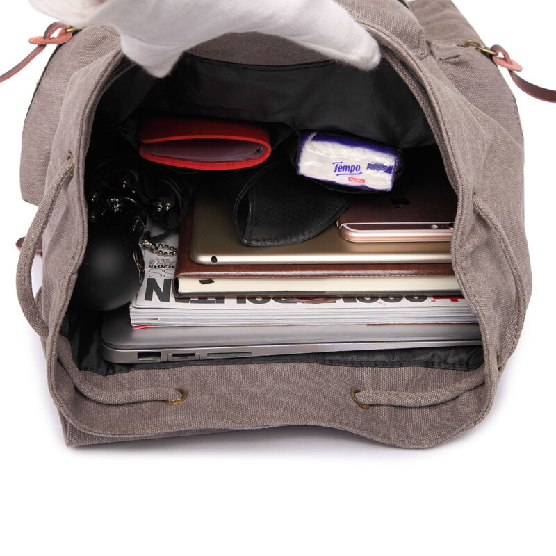 Sac à dos en toile et cuir véritable unisexe, grand sac à dos scolaire, sac à bandoulière