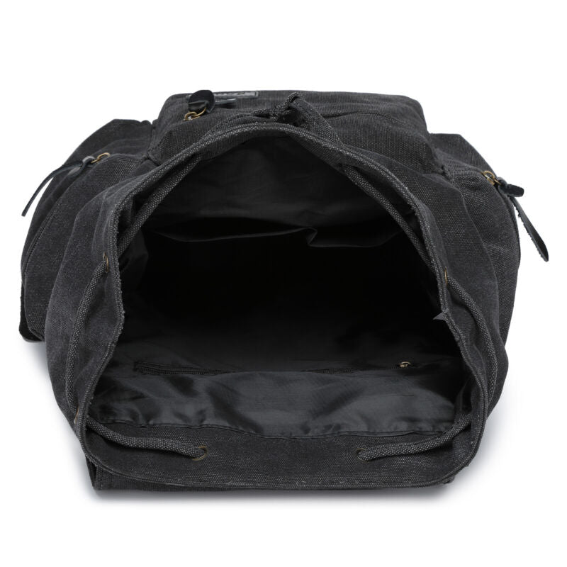 Sac à dos en toile et cuir véritable unisexe, grand sac à dos scolaire, sac à bandoulière