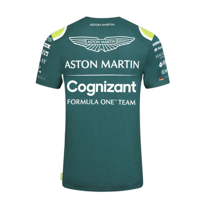 T-shirt homme vert Aston Martin Cognizant F1 officiel à col rond et manches courtes