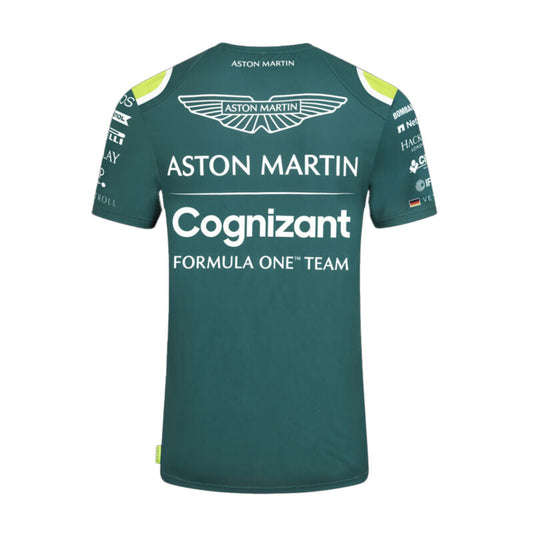 T-shirt homme vert Aston Martin Cognizant F1 officiel à col rond et manches courtes