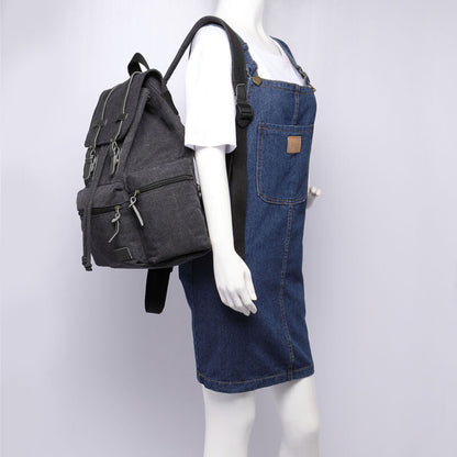 Sac à dos en toile et cuir véritable unisexe, grand sac à dos scolaire, sac à bandoulière