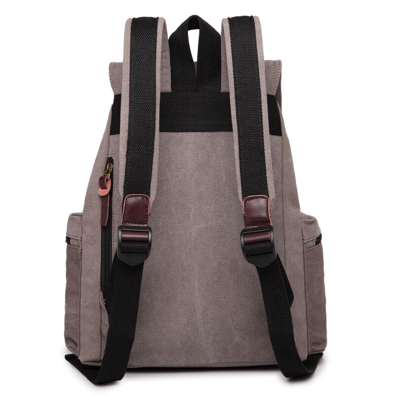 Sac à dos en toile et cuir véritable unisexe, grand sac à dos scolaire, sac à bandoulière