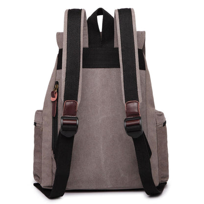 Sac à dos en toile et cuir véritable unisexe, grand sac à dos scolaire, sac à bandoulière