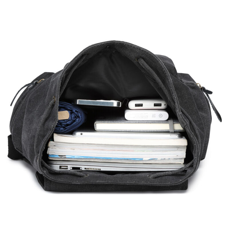 Sac à dos en toile et cuir véritable unisexe, grand sac à dos scolaire, sac à bandoulière
