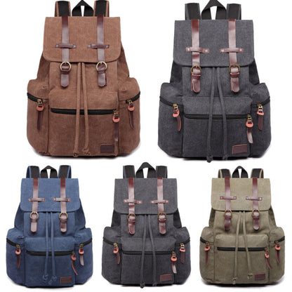Sac à dos en toile et cuir véritable unisexe, grand sac à dos scolaire, sac à bandoulière
