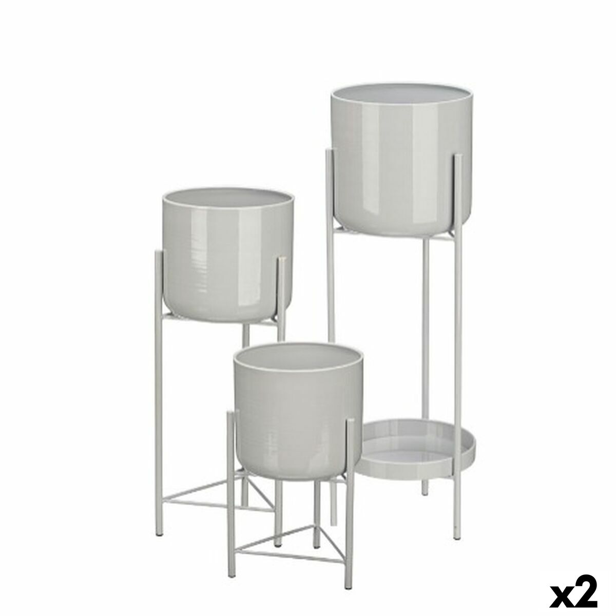 Set of Planters Gift Decor Grey Iron 3 Pieces (2 Units)