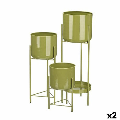 Set of Planters Gift Decor Green Iron 3 Pieces (2 Units)