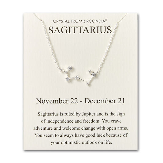 Sagittarius Star Sign Zodiac Constellation Necklace and Quote Card with Zircondia® Crystals