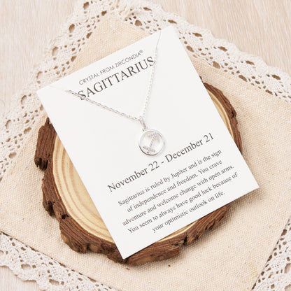 Collier signe astrologique Sagittaire et carte citation avec cristaux Zircondia®