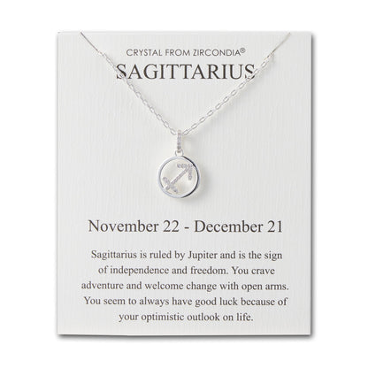 Sagittarius Star Sign Zodiac Necklace and Quote Card with Zircondia® Crystals