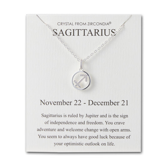 Sagittarius Star Sign Zodiac Necklace and Quote Card with Zircondia® Crystals