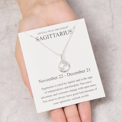 Collier signe astrologique Sagittaire et carte citation avec cristaux Zircondia®