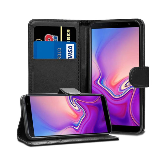 Samsung Galaxy J6 Plus Book Flip Case Black Leather Wallet