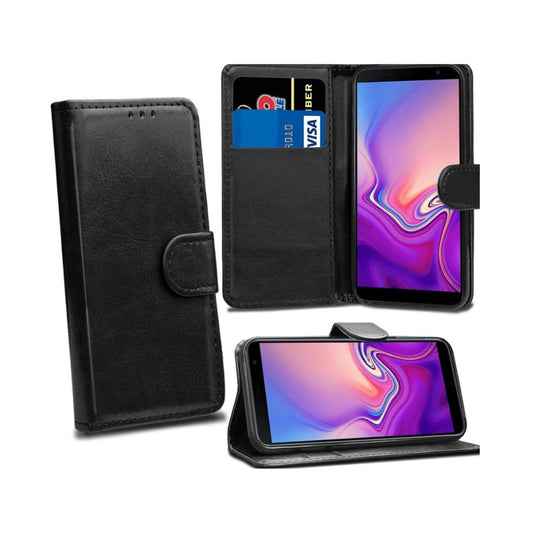 Samsung Galaxy J6 Plus Book Flip Case Black Leather Wallet