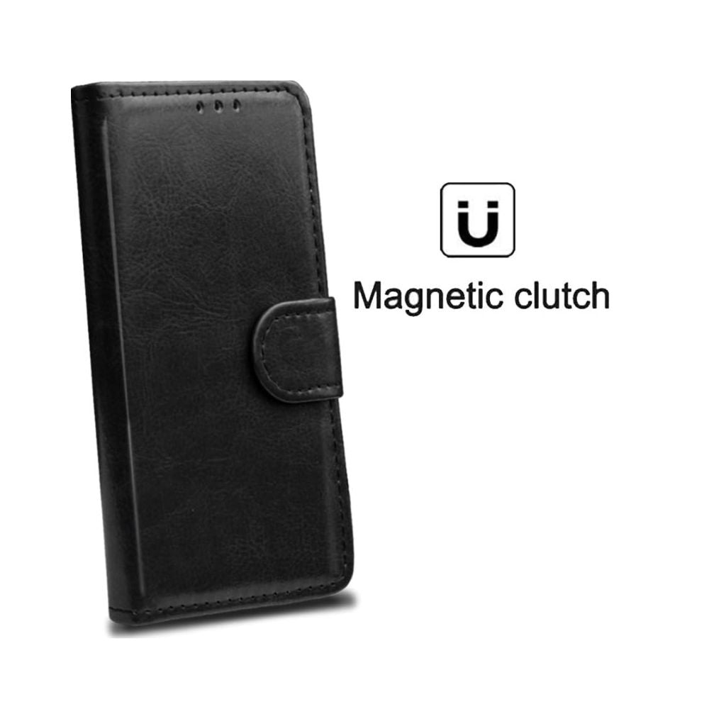 Samsung Galaxy J6 Plus Book Flip Case Black Leather Wallet