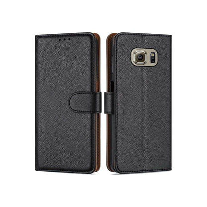 Étui portefeuille à rabat en cuir noir pour Samsung Galaxy S6 Edge