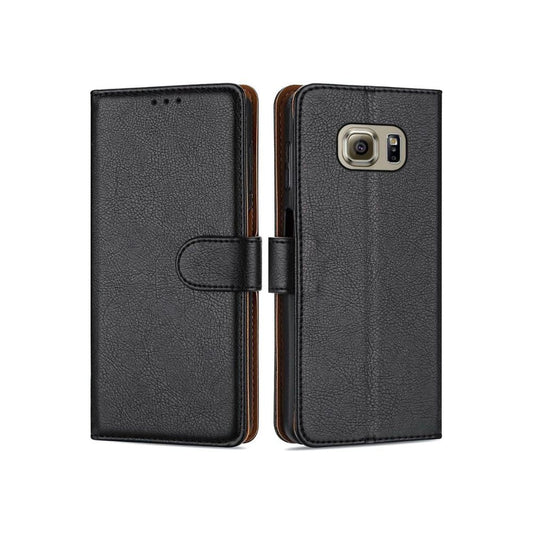 Samsung Galaxy S6 Edge Book Flip Case Black Leather Wallet