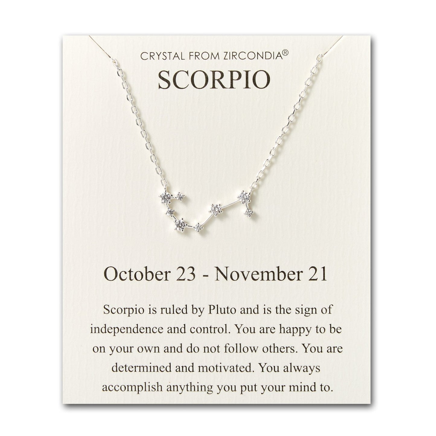 Scorpio Star Sign Zodiac Constellation Necklace and Quote Card with Zircondia® Crystals