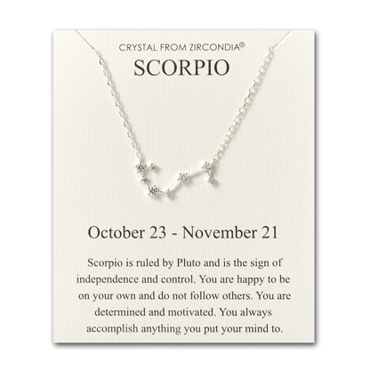 Scorpio Star Sign Zodiac Constellation Necklace and Quote Card with Zircondia® Crystals