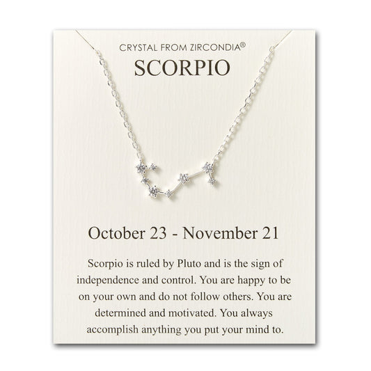 Scorpio Star Sign Zodiac Constellation Necklace and Quote Card with Zircondia® Crystals