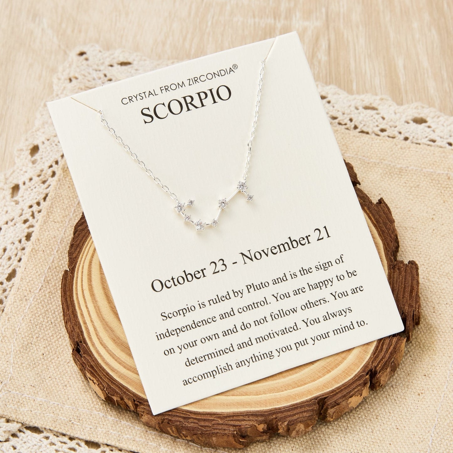 Scorpio Star Sign Zodiac Constellation Necklace and Quote Card with Zircondia® Crystals