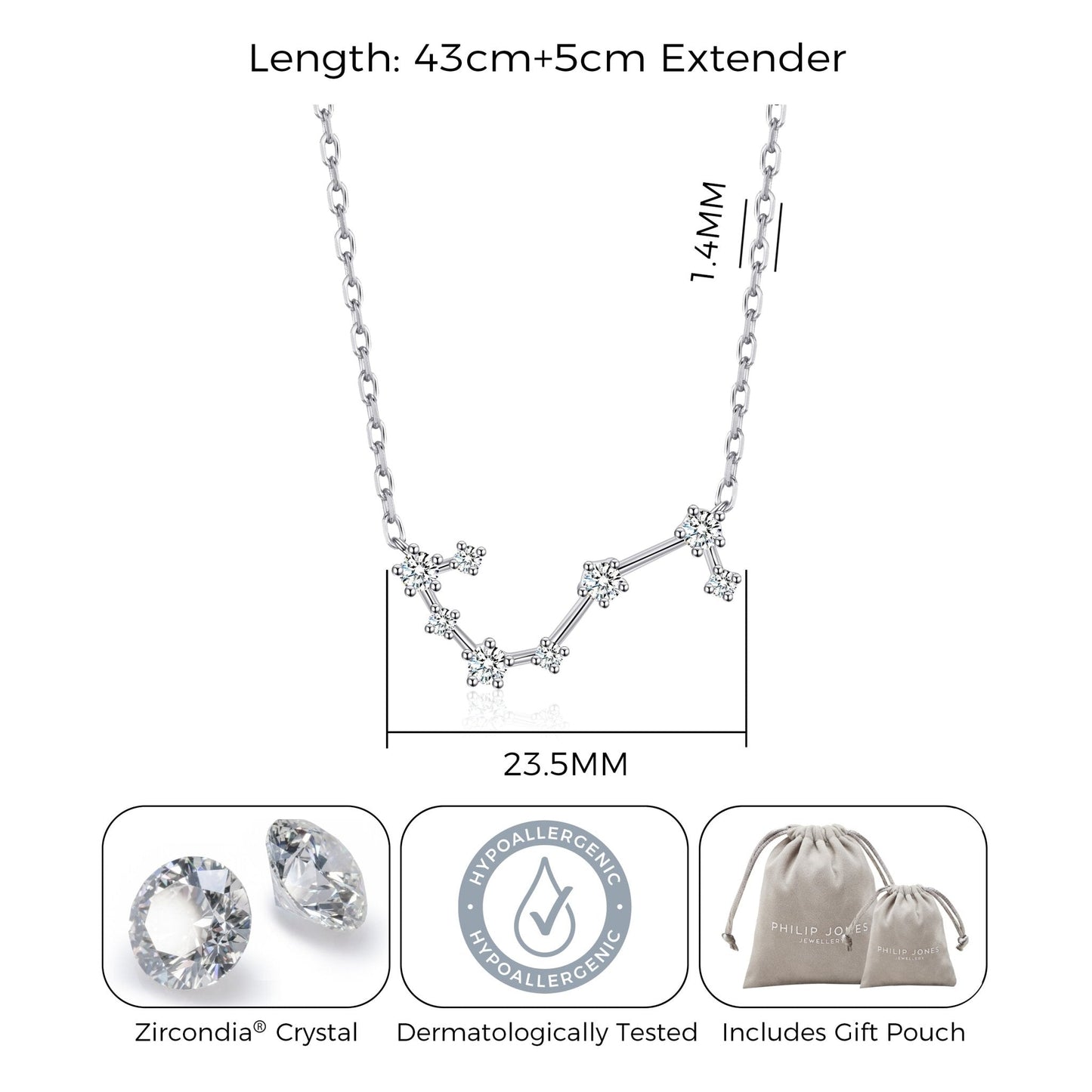 Scorpio Star Sign Zodiac Constellation Necklace with Zircondia® Crystals