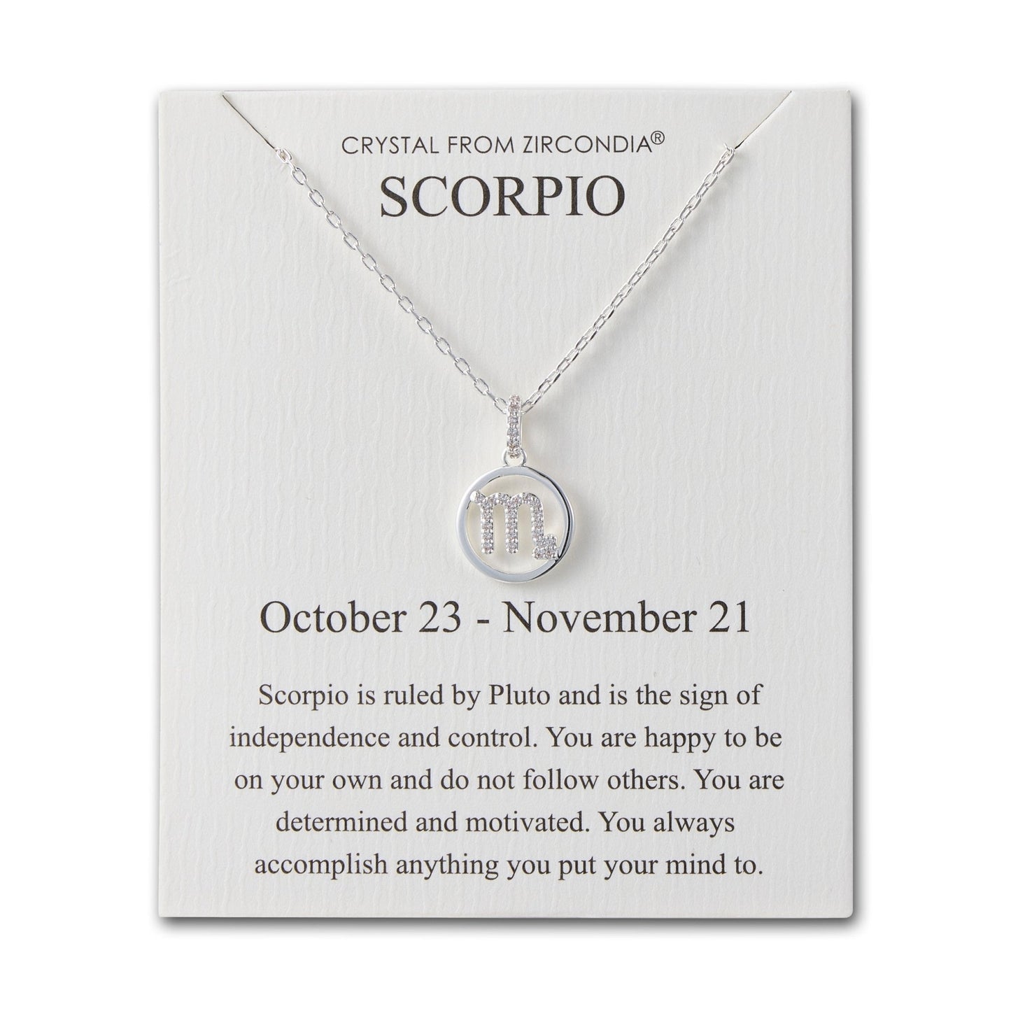 Scorpio Star Sign Zodiac Necklace and Quote Card with Zircondia® Crystals
