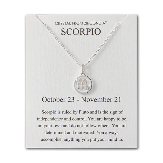 Scorpio Star Sign Zodiac Necklace and Quote Card with Zircondia® Crystals