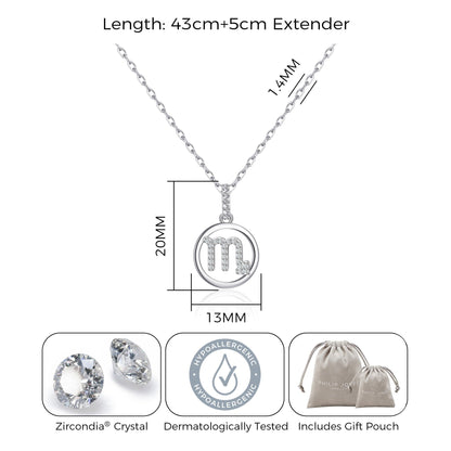 Collier signe astrologique Scorpion et carte de citation avec cristaux Zircondia®