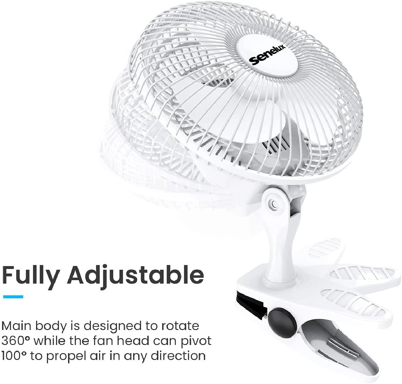 Senelux 6" Clip On Desk Fan- Home Cooling from a Portable, Cool Clip Fan; Clip on Desk Fan