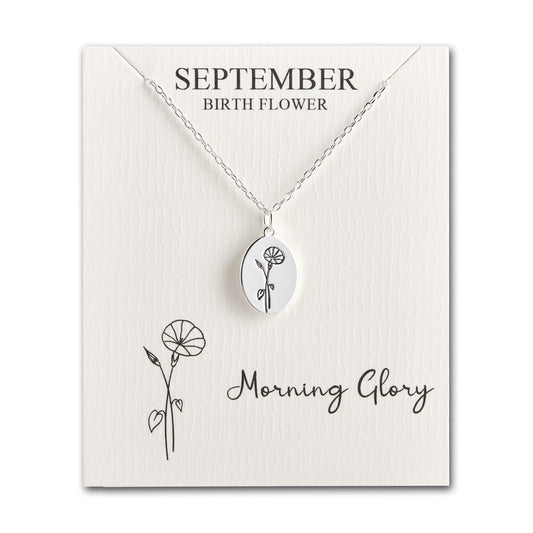 September Birth Flower Morning Glory Necklace with Card