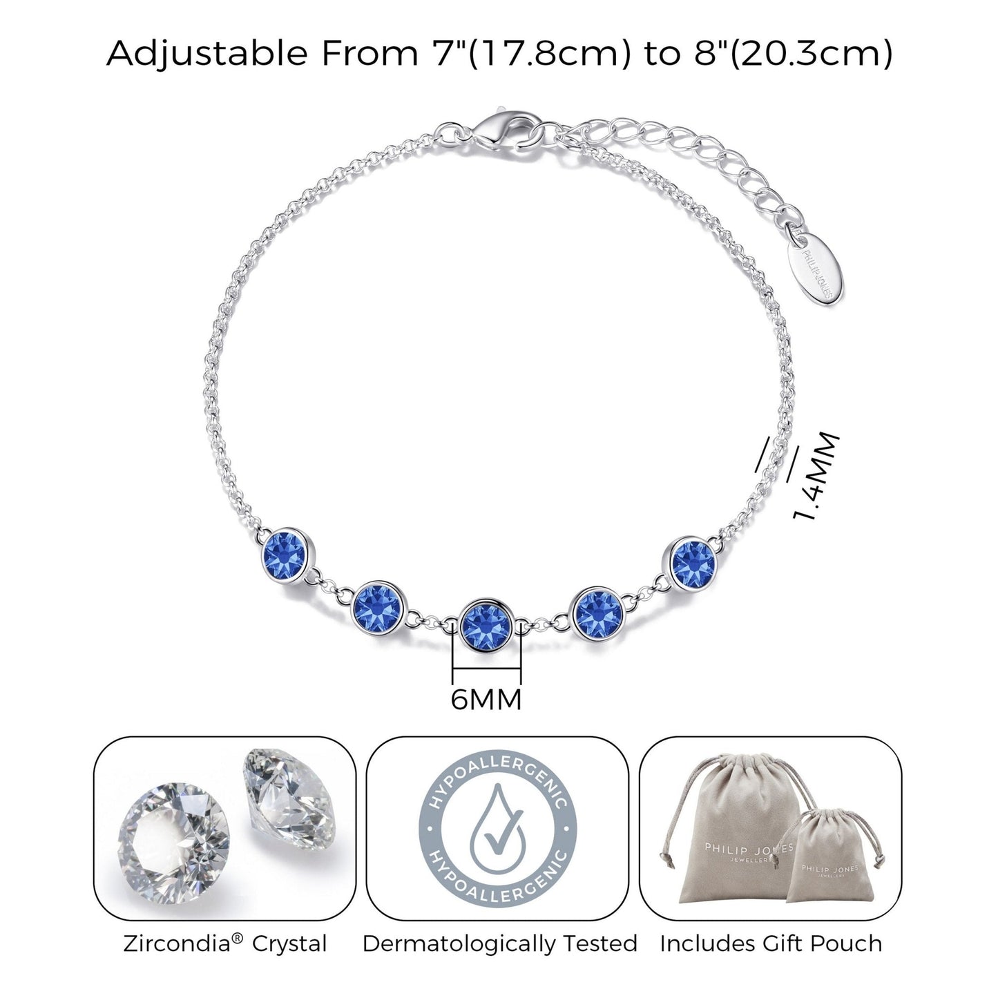 September Birthstone Bracelet Created with Sapphire Zircondia® Crystals