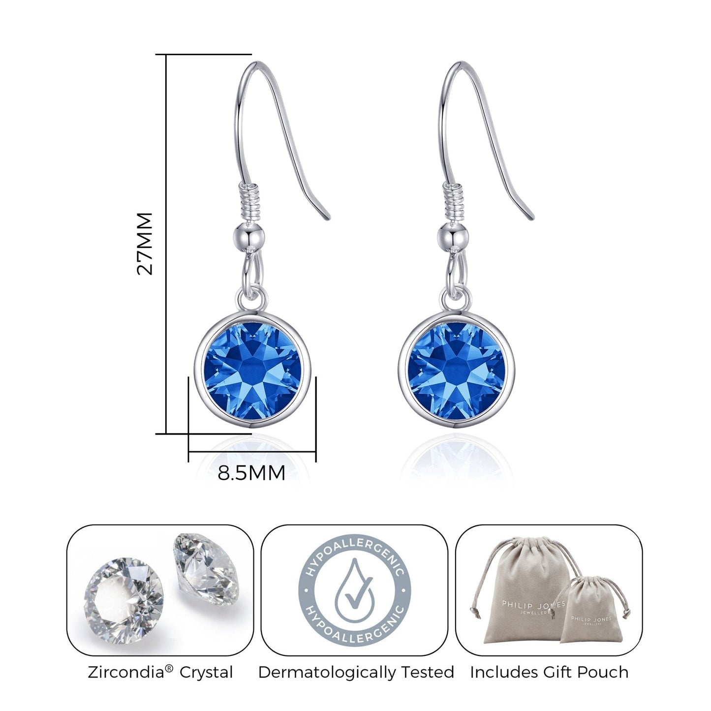 September Birthstone Drop Earrings Created with Sapphire Zircondia® Crystals