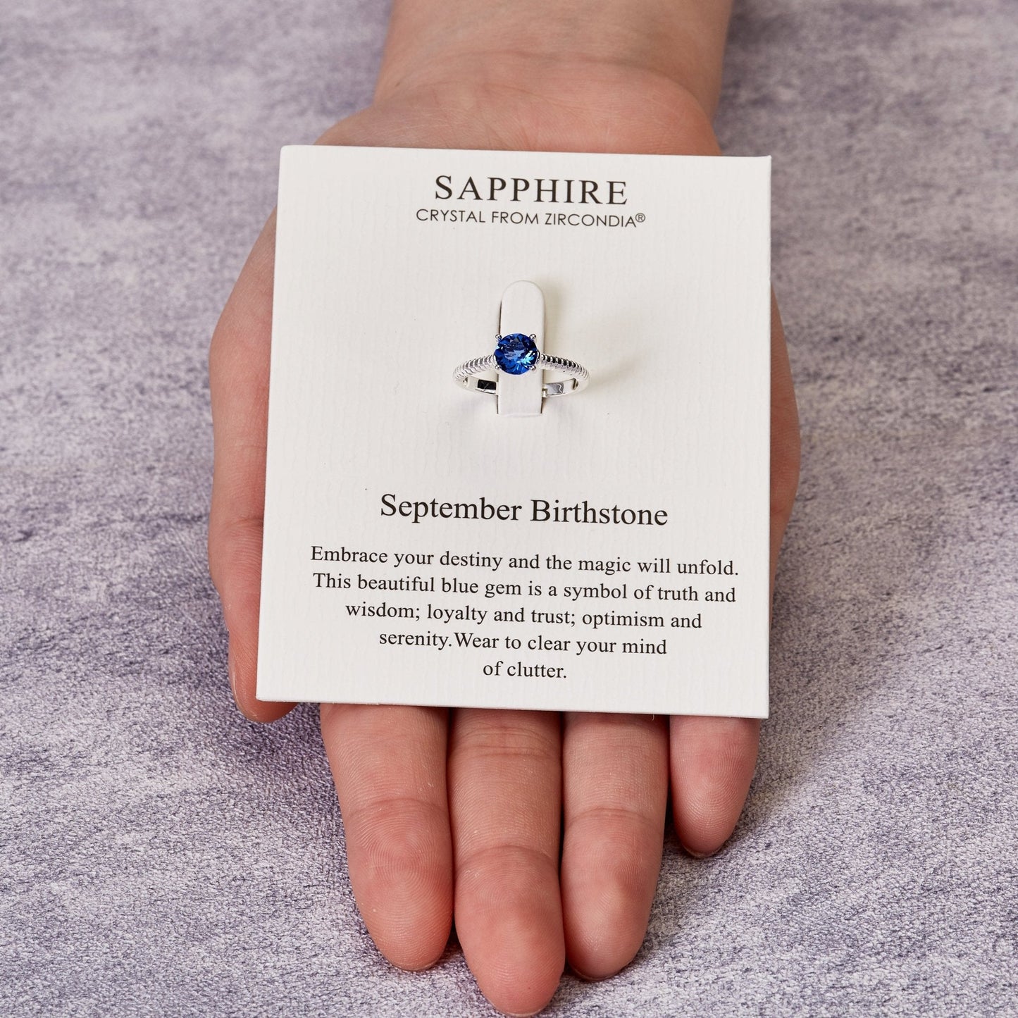 September (Sapphire) Adjustable Birthstone Ring Created with Zircondia® Crystals