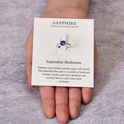 September (Sapphire) Adjustable Birthstone Ring Created with Zircondia® Crystals